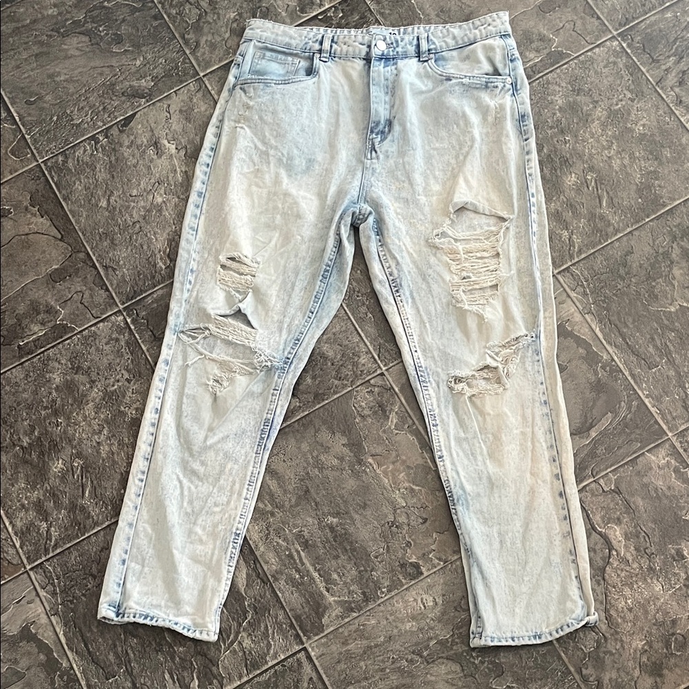 Boyfriend Y2K Light Wash Distressed Relaxed Fit Jeans Grunge Streetwear Indie